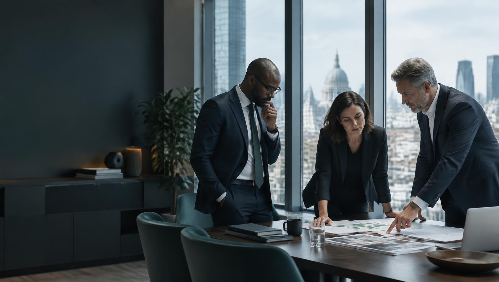 Business leaders reviewing a strategic plan in a London office